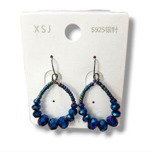 Blue Beaded hoop earrings